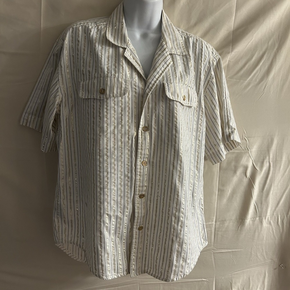 New Medium Liz Wear Metallic Gold Straight Button Front Top #1865*8